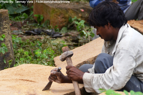A man giving finishing touch to a stone, Vijaynagar, Gujarat.